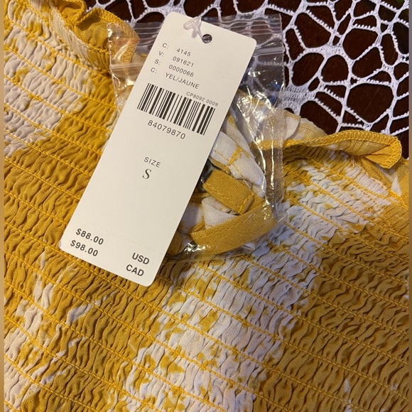 By Anthropologie NWT smocked yellow mini dress/cover-up, Sz S, removable straps - Picture 6 of 7
